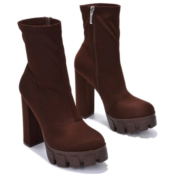 Women's Platform Ankle Chunky Heel Boots Brown Color - Picture 2 of 5
